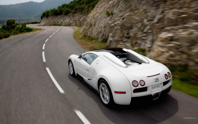 White bugatti mountain road forest free wallpaper - medium preview image