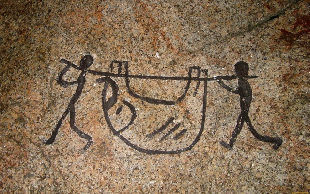 Rock people rope cave drawing free wallpaper - medium preview image