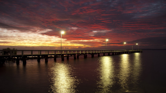 Pier lights night red sky free wallpaper - medium preview image