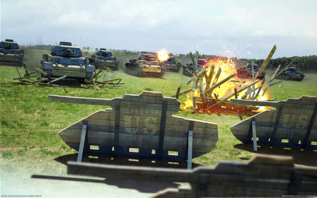 Burning tanks field benches fire free wallpaper - medium preview image