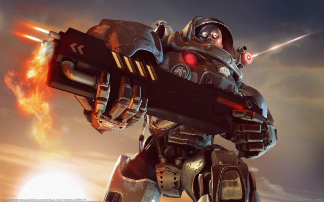 Robot gun fireball battle epic free wallpaper - medium preview image