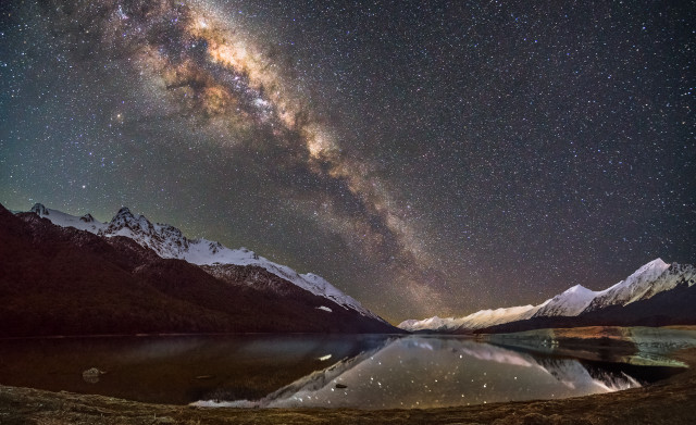 Lake mountain star starry sky free wallpaper - medium preview image