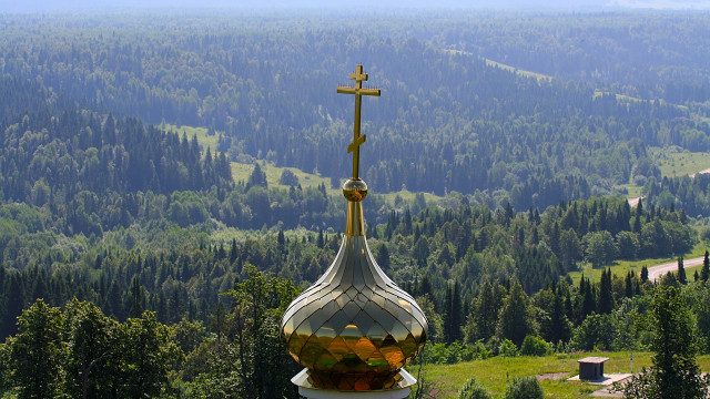 Church steeple cross forest mountain free wallpaper - medium preview image