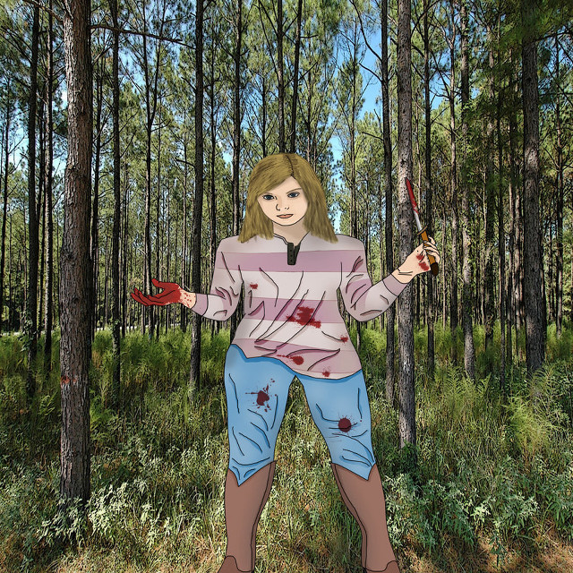 Woman forest holding knife bloody free wallpaper - medium preview image