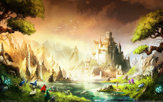 Castle forest river birds mountain #2 free wallpaper - medium preview image