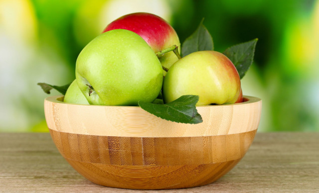 Wooden bowl apples green planter free wallpaper - medium preview image