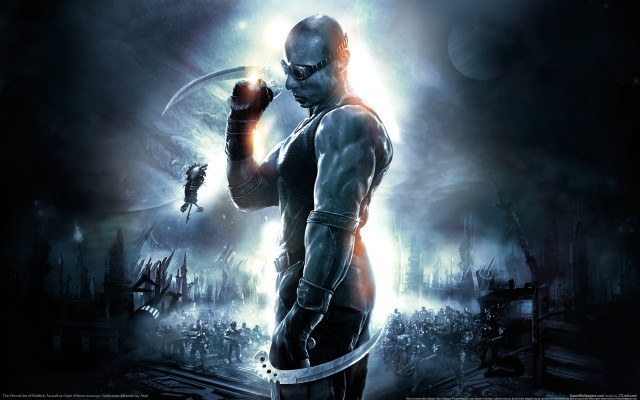 Futuristic man sword city moon free wallpaper - medium preview image