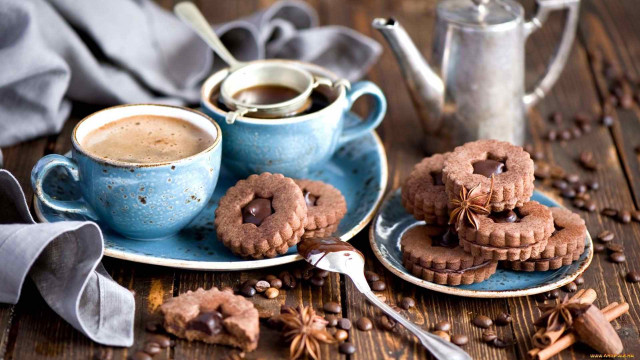 Cookies coffee stilllife morning photorealistic free wallpaper - medium preview image