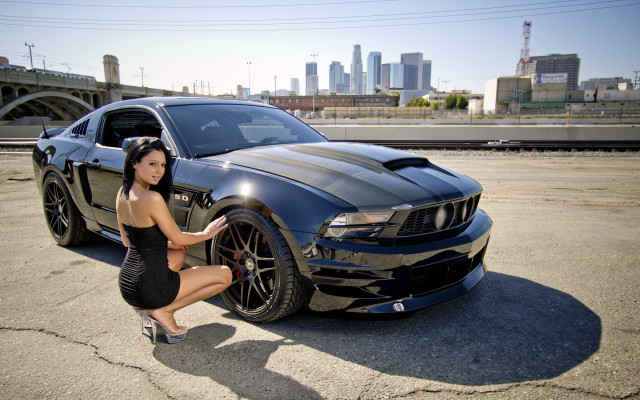 Woman mustang parking lot city free wallpaper - medium preview image