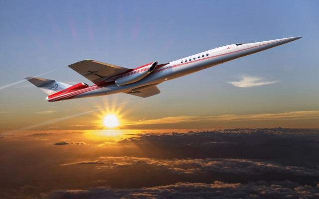 Sunset plane clouds ocean mountains free wallpaper - medium preview image
