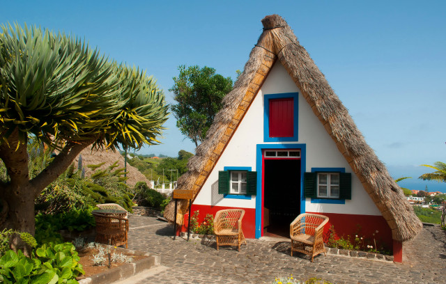 Thatched house red door tiltshift free wallpaper - medium preview image