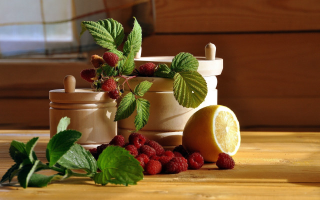 Lemon raspberries cream plant stilllife free wallpaper - medium preview image