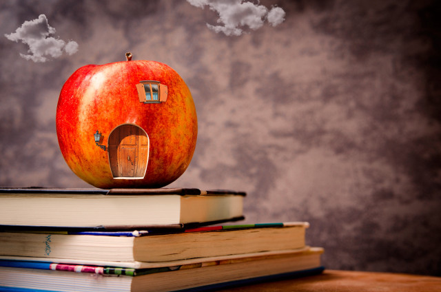Red apple stack books house free wallpaper - medium preview image