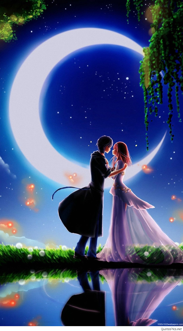 Couple moon lake reflection night free wallpaper - medium preview image