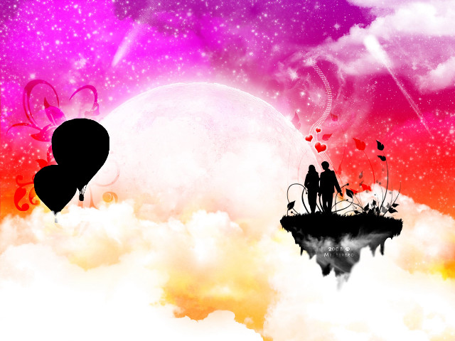 Couple floating island hearts full free wallpaper - medium preview image