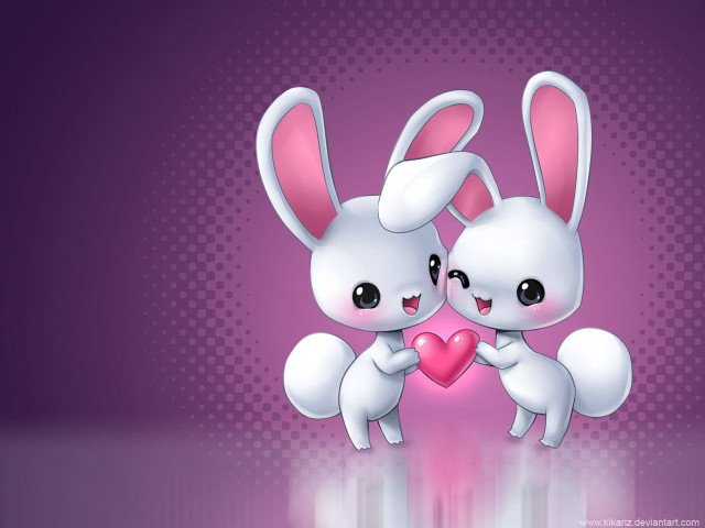 Two white rabbits heart purple free wallpaper - medium preview image