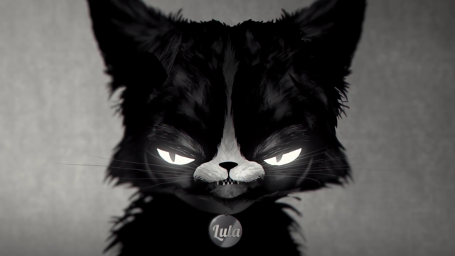 Black white cat glowing eyes free wallpaper - medium preview image