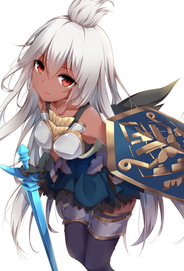 Woman white hair blue shield free wallpaper - medium preview image