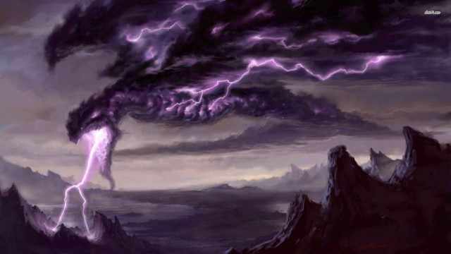 Purple black lightning storm mountains free wallpaper - medium preview image