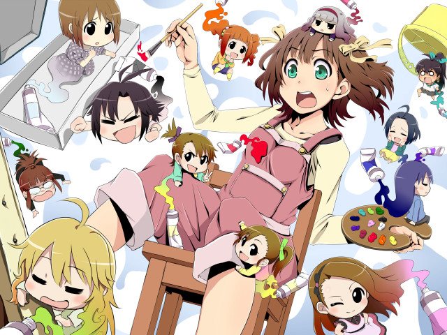 Anime girls table laptop tv free wallpaper - medium preview image