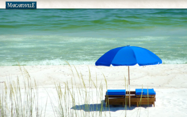Blue umbrella two chairs beach free wallpaper - medium preview image