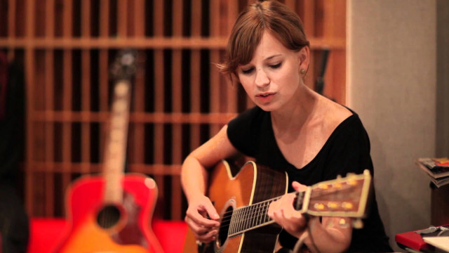 Woman playing guitar studio red free wallpaper - medium preview image