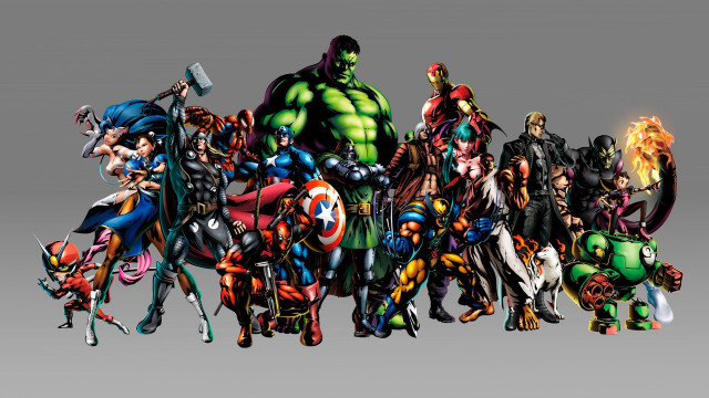 Cartoon characters group standing gray free wallpaper - medium preview image