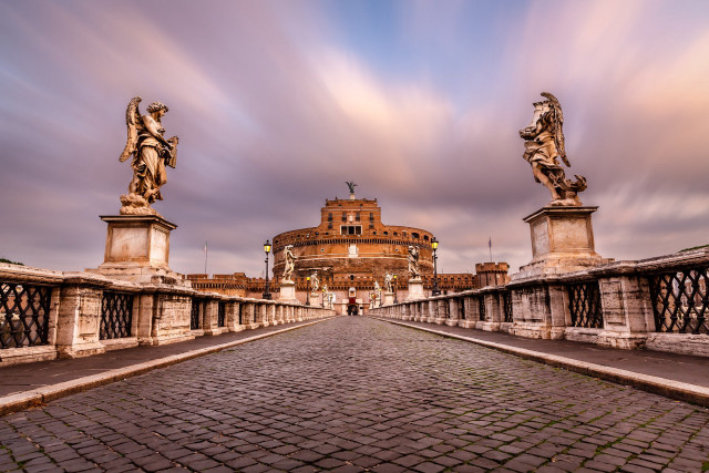 Bridge statues building cloudy sky free wallpaper - medium preview image
