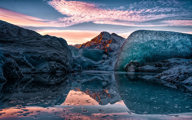 Mountain lake sunset ice snow free wallpaper - medium preview image