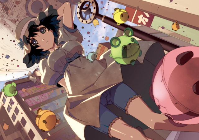 Cartoon character holding pig city free wallpaper - medium preview image