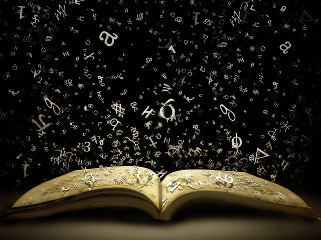 Open book letters flying black free wallpaper - medium preview image