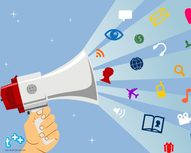 Hand megaphone icons blue background #2 free wallpaper - medium preview image