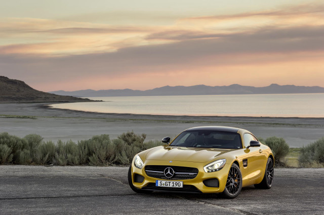 Yellow mercedes sports car ocean #2 free wallpaper - medium preview image