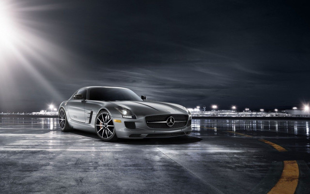 Silver sports car night parking #3 free wallpaper - medium preview image