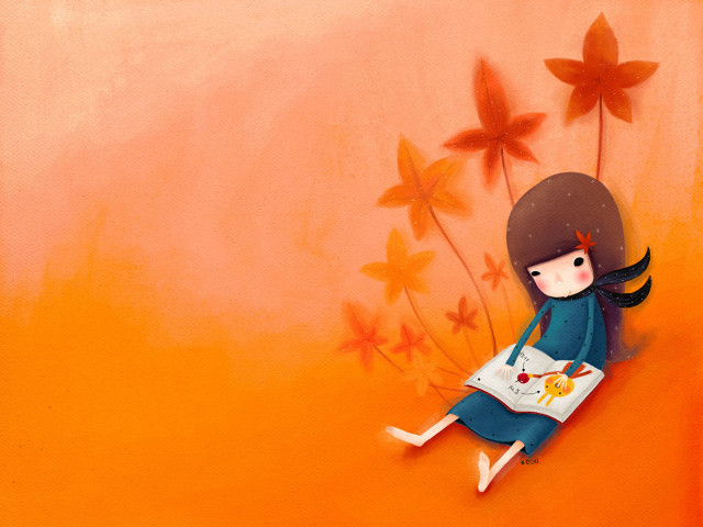 Girl sitting wall book flowers free wallpaper - medium preview image