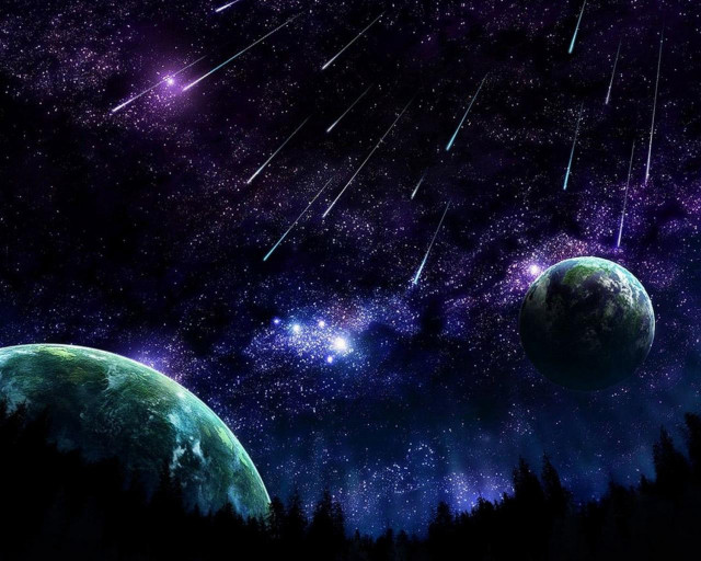 Planets sky stars trees painting #2 free wallpaper - medium preview image