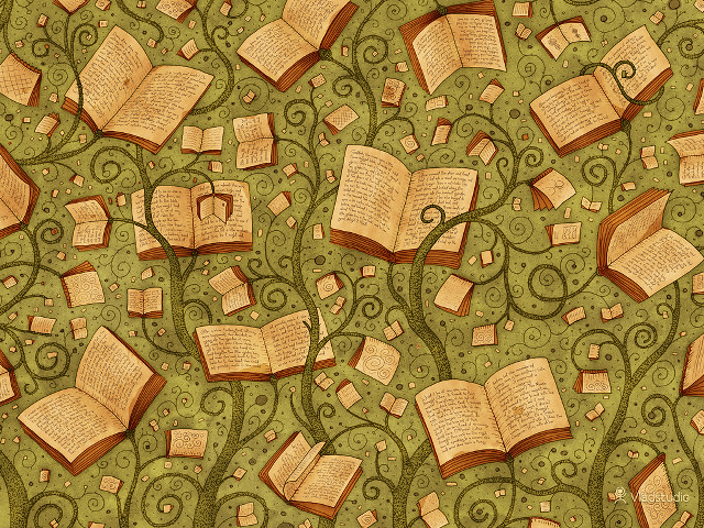 Tree books flying branches swirly #2 free wallpaper - medium preview image