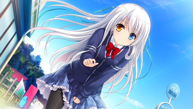 Anime girl white hair bow free wallpaper - medium preview image