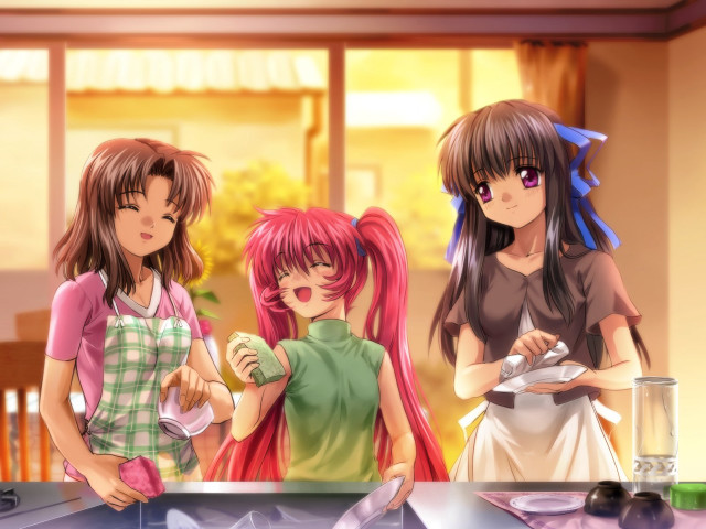 Three girls table food drinks free wallpaper - medium preview image