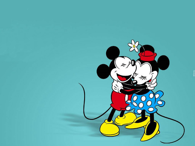Mickey mouse couple hugging blue free wallpaper - medium preview image