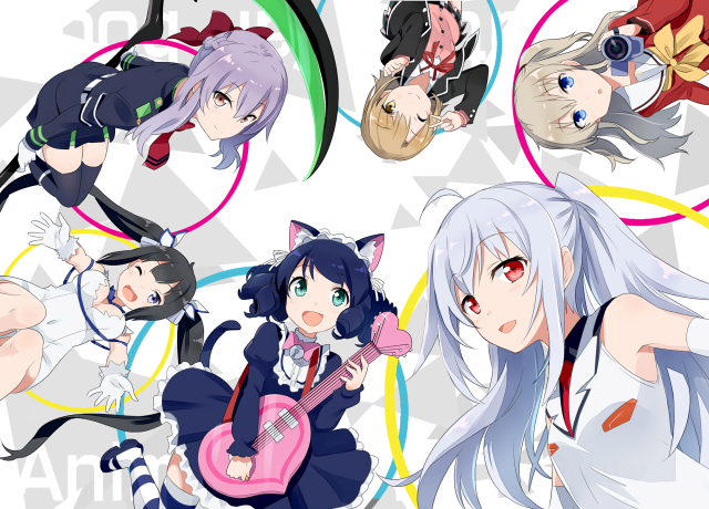 Anime girls colorful hair guitars free wallpaper - medium preview image