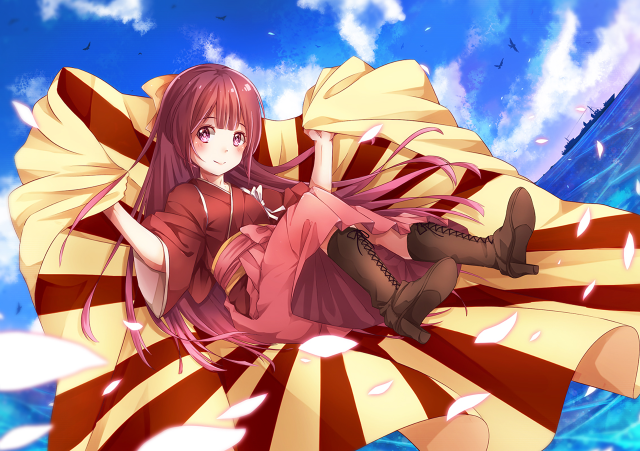 Woman laying red yellow dress free wallpaper - medium preview image