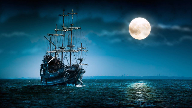 Ship ocean full moon sky free wallpaper - medium preview image