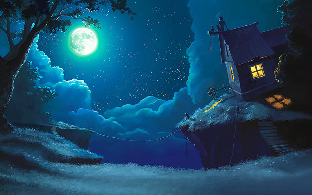 House hill rope moon sky free wallpaper - medium preview image