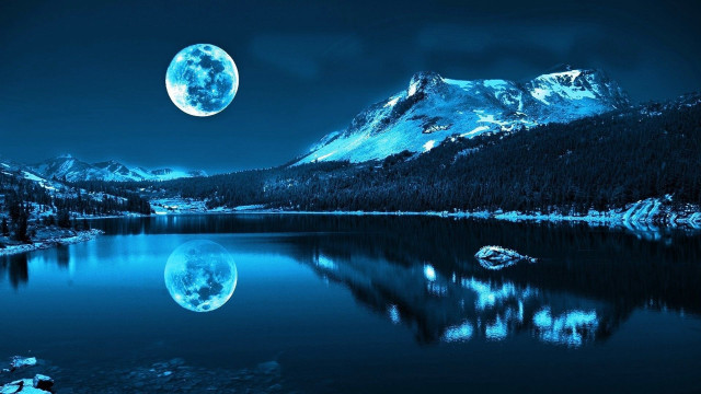 Full moon mountain lake city #2 free wallpaper - medium preview image