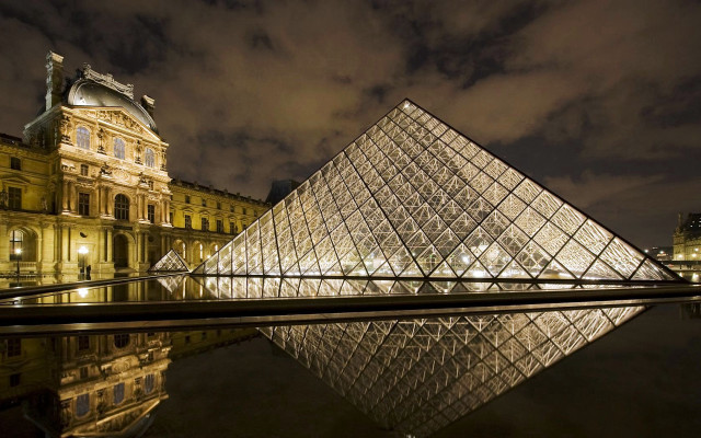 Glass pyramid night reflection water free wallpaper - medium preview image