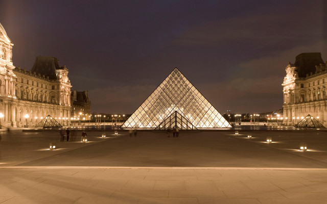 Pyramid courtyard night lights people free wallpaper - medium preview image