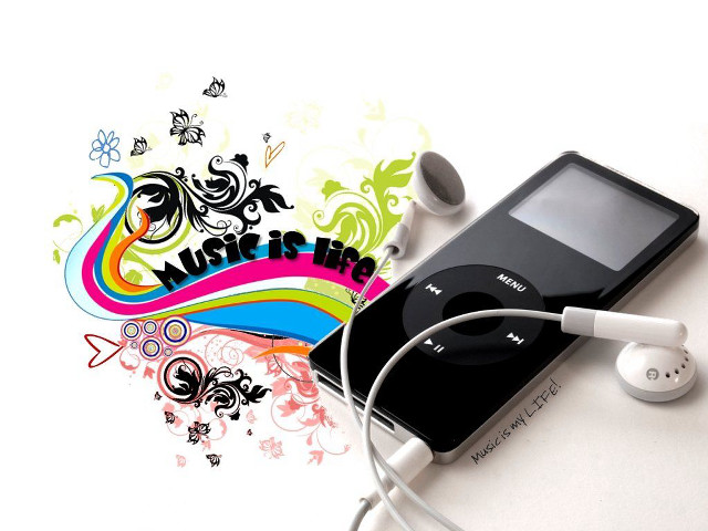 Mp3 player headphones colorful background free wallpaper - medium preview image