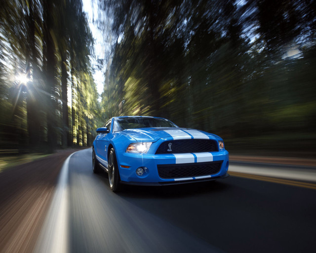 Blue mustang car driving road #2 free wallpaper - medium preview image