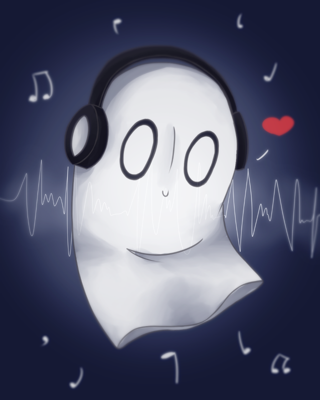 Cartoon ghost headphones music notes free wallpaper - medium preview image